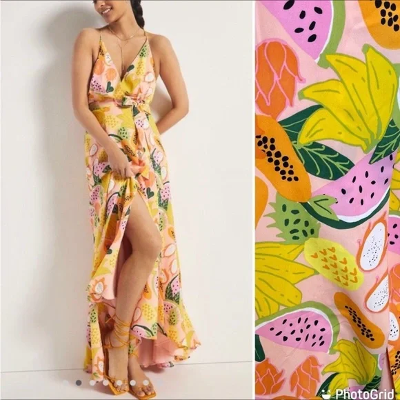 anthro maxi dress Let Me Be Short-Sleeve Ruffle skimming silhouette with a plunging V Anthropologie | Dresses | Anthro